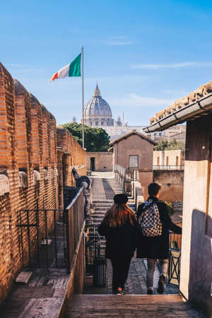Tourists in Rome visiting the Saint Angelo Castle in Rome, Italyのeditorial素材