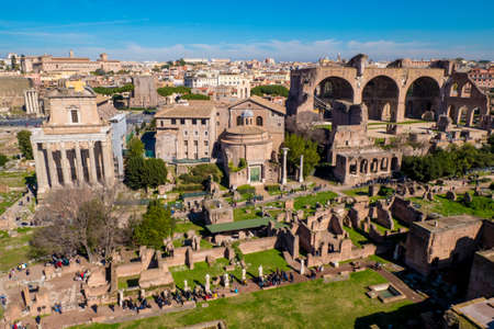 The ancient ruins of the Roman Forum in Rome, Italyの写真素材