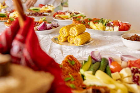 Homemade romanian food platters brunch