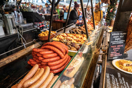 Budapest, Hungary - December 2017: Hungarian street food at the Budapest Christmas market in Vorosmarty squareのeditorial素材