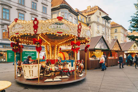 Graz, Austria - December 2017: Graz traditional advent Christmas market in the main city squareのeditorial素材