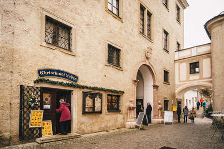 Steyr, Austria - December 2018: Entrance to the Christmas Post Office in Steyr known as Christkindl...