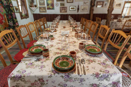 Butuceni, Moldova - November 2018: Traditional Moldavian Restaurant inside an old house in Old Orhei region of Moldova Republicのeditorial素材