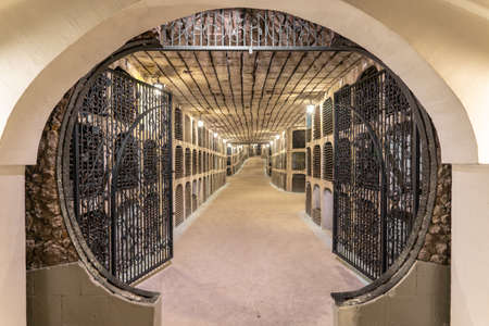 Milestii Mici, Moldova - November 2018: Inside the underground tunnels of Milestii Mici winery, the...