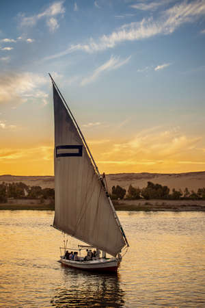 The Felucca boat the traditional way of navigation on the Nile River in Egyptの写真素材