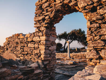 Ruins of Aliki stone quarry and marble port on the island of Thasos (Thassos), Greeceの写真素材