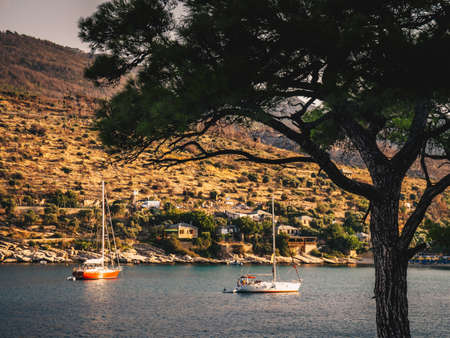 Aliki yachting harbour in Thasos, Greeceの写真素材