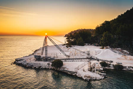 Sunrise at Porto Vathy Marble Quarry on the island Thassos in Greeceの写真素材