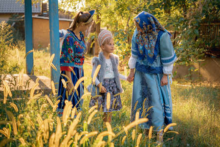 ROMANIA, DANUBE DELTA, AUGUST 2019: Women from the Danube Delta, Romania, in traditional sunday costumesのeditorial素材