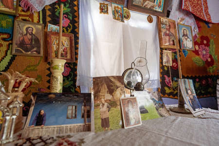 Corbi, Romania - July 2019: traditional peasants house interior well preserved with authentic...