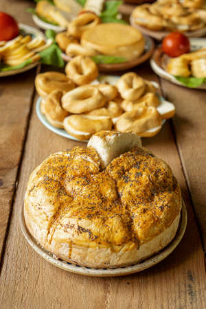 Romanian bread freshly baked and homemade by locals in a traditional wayの写真素材