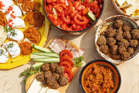 Romani brunch food in a village at the foothills of the Carpathian mountainsの写真素材