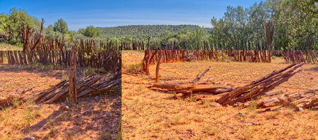 A circular corral that was part of an abandoned homestead located in Bear Canyon just north of the Hell Canyon and Verde River confluence. Located in Prescott National Forest Arizona.の写真素材