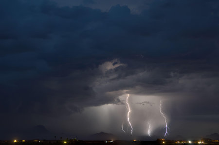 Monsoon lightning storm moving across the Gila Bend Mountains in Arizona during the 2017 Monsoon...