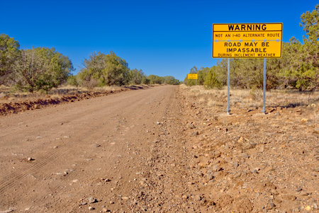 Impassable warning sign for route FSR492, also called Drake Road, near Drake Arizona. Located in Prescott National Forest.の写真素材