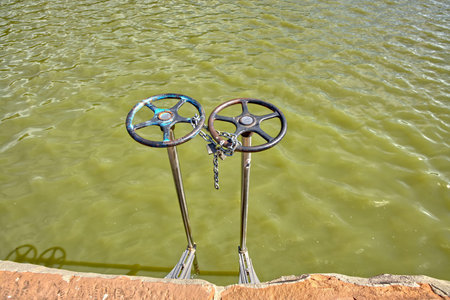 The flow valves for the Santa Fe Dam in Williams Arizona. The dam is open to the public. No property...