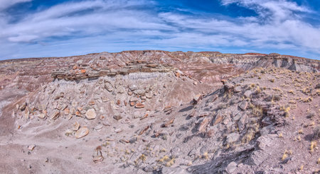 Small mesas with flat tops called Rock Islands on the south end of Petrified Forest National Park Arizona.の写真素材