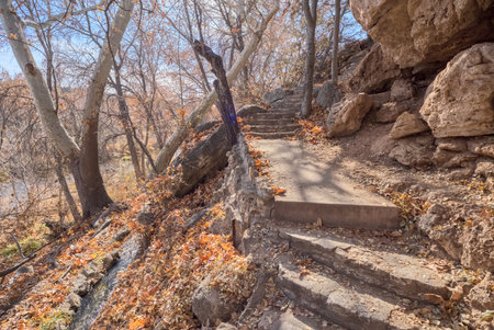 Stone pathway to Wet Beaver Creek which runs next to Montezuma Well National Monument Arizona.
