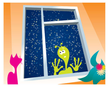the alien outside the windowのイラスト素材