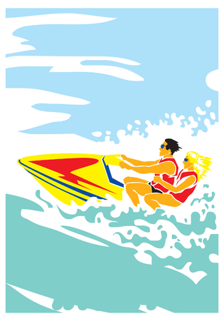 man in the sea on the aquabike.のイラスト素材