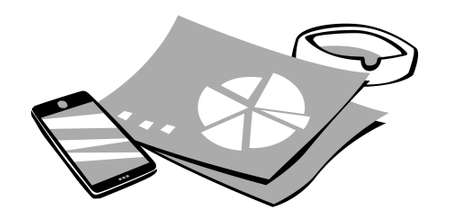 things on the desktop. smartphone, documents, ashtray. vector drawing for illustrationsのイラスト素材