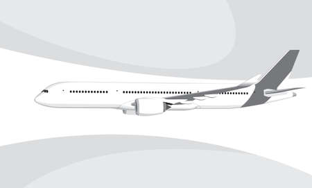 Flying airplane, takeoff airliner, commercial jet aircraft, airliner. Vector illustration. Vector template.のイラスト素材