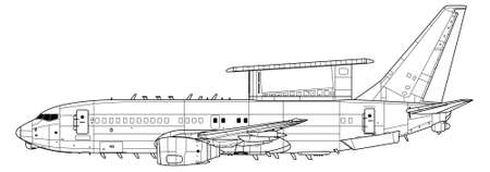Vector drawing of airborne early warning and control aircraft.  . Side view. Image for illustration and infographics.のイラスト素材
