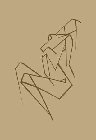 graphic image of a seated woman. Stylized drawing. Vector drawing for illustrations.のイラスト素材