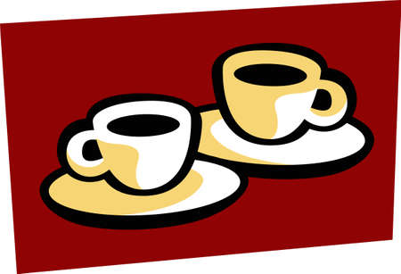 Coffee for two. Two coffee cups on the table. Vector drawing for prints or illustrations.のイラスト素材