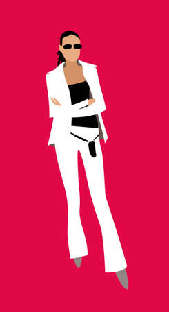 Girl in a white suit on a red background. Vector image for illustrations.のイラスト素材