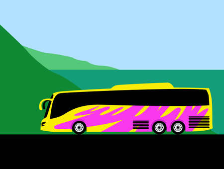 Bus travel to the far corners of the world. Vector image for illustrations.のイラスト素材