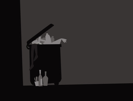 Landfill full of junk in a dark corner of the street. Vector image for illustrations.のイラスト素材