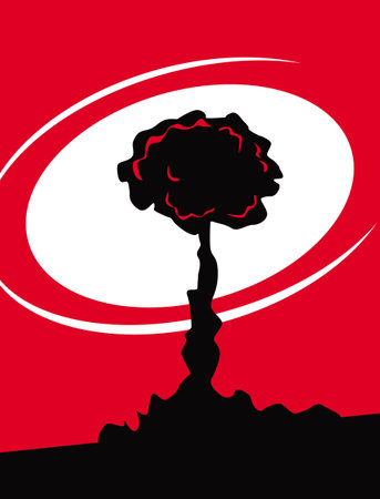 Stylized drawing of a nuclear explosion mushroom. Vector image for illustrations.のイラスト素材