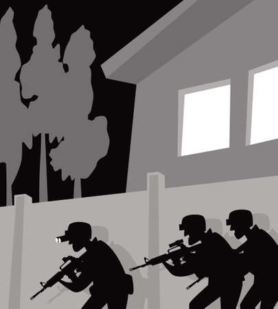 A special police unit is operating. SWAT in action. Vector image for illustrations.のイラスト素材