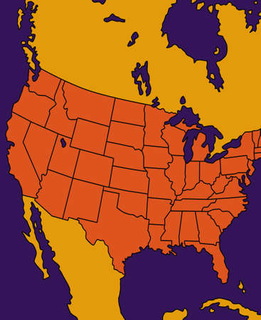 Graphic drawing of the North American continent. The borders of the American states. Vector image for illustrations.のイラスト素材