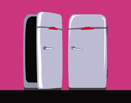 Old refrigerator. Old fridge. 60s style. Vector image for illustrations.