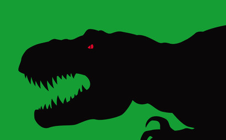 Black silhouette of a ferocious tyrannosaurus on a green background. Vector image for illustrations.のイラスト素材