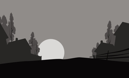 Morning in the village. Village street, houses, morning sun. Vector image for illustrations.のイラスト素材