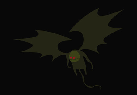 Nightmare. A strange beast flies in the night sky in search of a prey. Vector image for prints, poster and illustrations.のイラスト素材