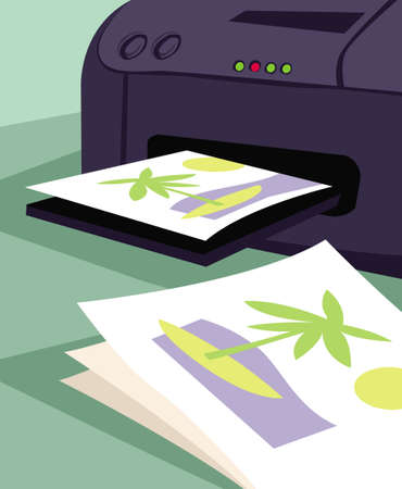 The office printer prints color posters. Vector image for prints, poster and illustrations.のイラスト素材