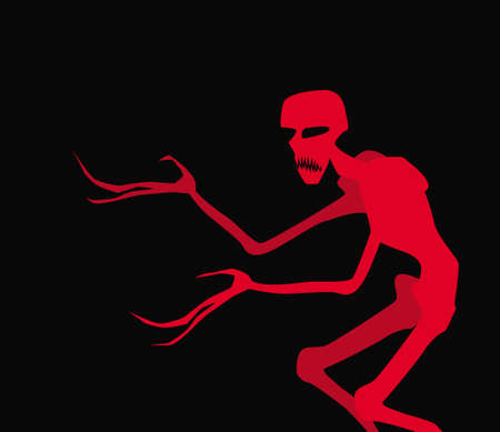 An evil spirit. Fierce red monster on a black background. Vector image for prints, poster and illustrations.のイラスト素材