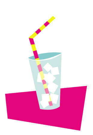 Cocktail. A glass with a cold cocktail, a straw and ice. Fresh drink in hot weather. Vector images for prints, posters and illustrations.のイラスト素材
