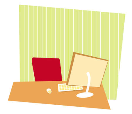 office. comfortable workplace. computer, monitor, keyboard, mouse. Vector images for prints, posters and illustrations.のイラスト素材