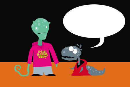 Conversation of two strange monsters from an unknown world. Vector images for prints, posters and illustrations.のイラスト素材