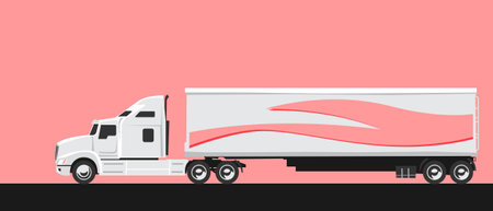 Semi-trailer truck. Semitruck. Conventional style cab tractor on the road. Vector images for prints, posters and illustrations.のイラスト素材