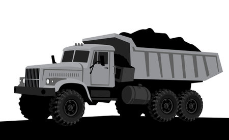 construction machinery. Loaded dump truck. Vector images for prints, posters and illustrations.のイラスト素材