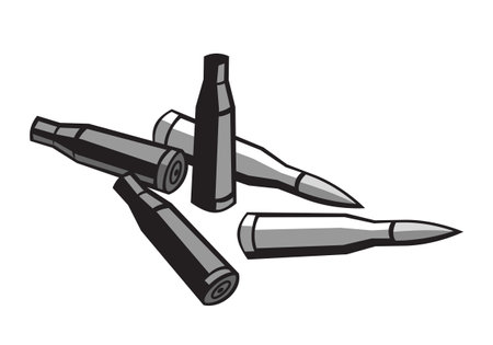 Firearm cartridges. bullets. Rifle cartridge cases. Vector images for prints, posters and illustrations.のイラスト素材
