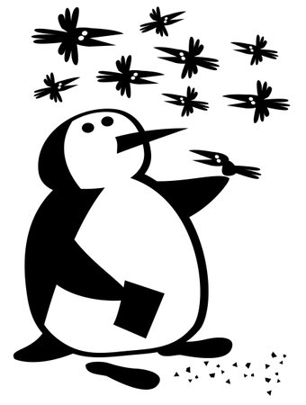 The life of penguins. Penguin feed birds. comic character. Vector images for prints, posters and illustrations.のイラスト素材