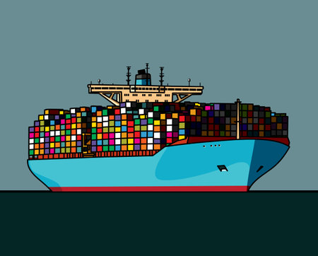 A huge container ship. transoceanic transportation. Delivery of goods by sea.のイラスト素材