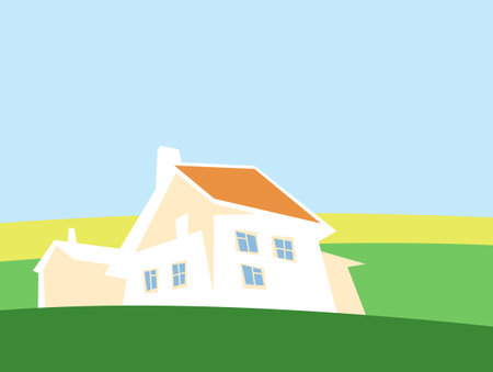 A farmhouse on the edge of a field.のイラスト素材